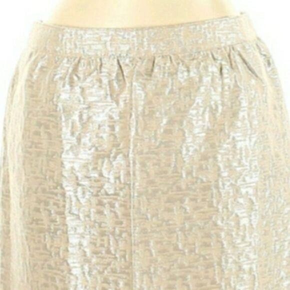 Loft Skirt Womens 10 Retro 60's Wool Mini Cream Gold Brocade Metallic Jackie O - Picture 5 of 10